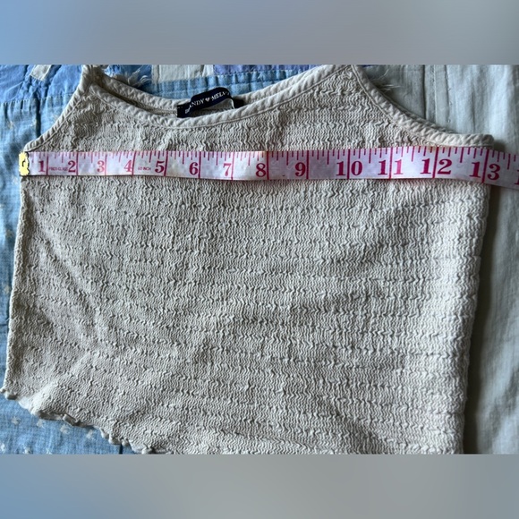 Brandy Melville Womens Cream Cropped Smocked Tank Top Ruched Ruffle Bow Small - Picture 6 of 9